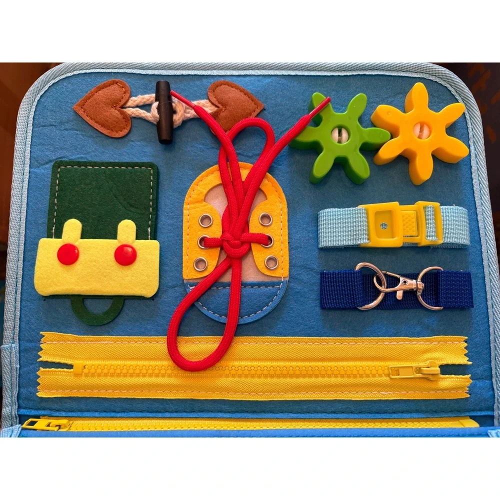 Dinosaur‎ Busy Board Toddler Sensory Activity Felt Travel Toy Blue